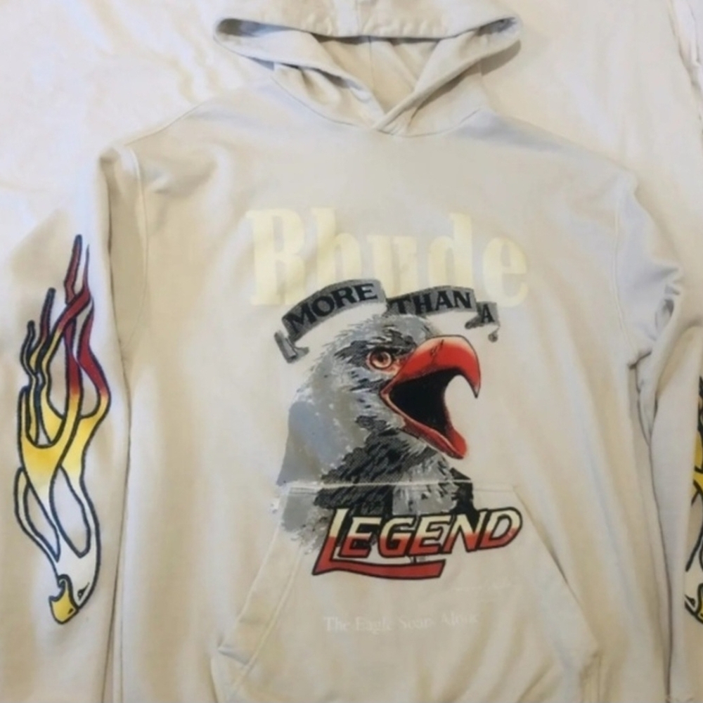 Rhude Gray Hoodie with Eagle and Flame Design